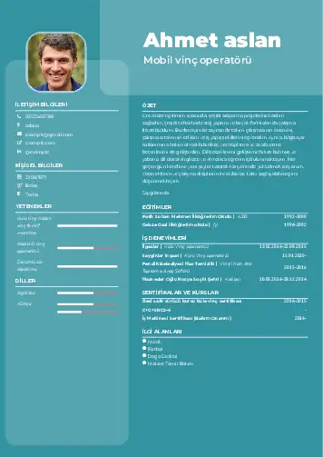 Vinç Operatörü Cv Örnekleri cv indir